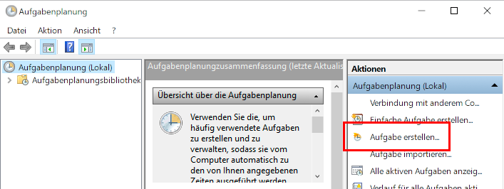 Aufgabe zur automatischen Datensicherung erstellen