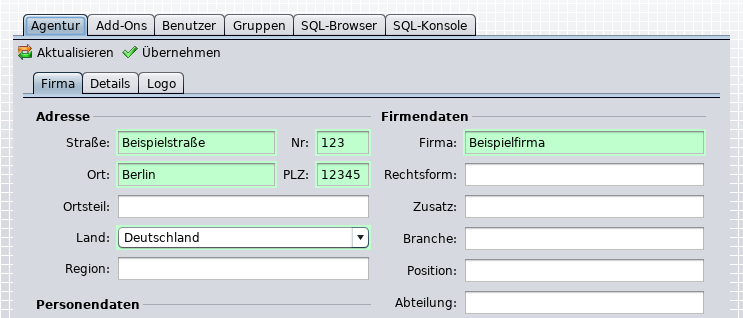 Firmendaten im AdminTool bearbeiten