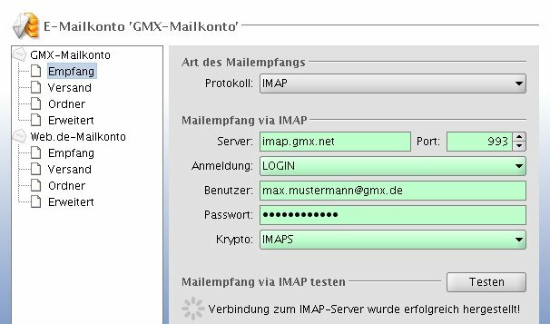 IMAP-Einstellungen eines E-Mailkontos
