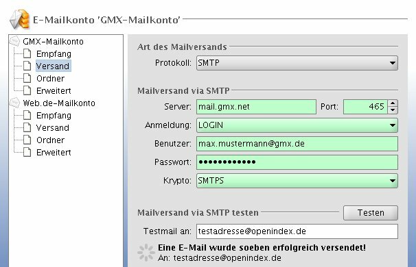 SMTP-Einstellungen eines E-Mailkontos