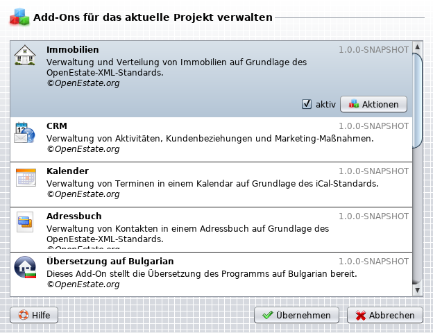 Dialog zur Add-On Verwaltung