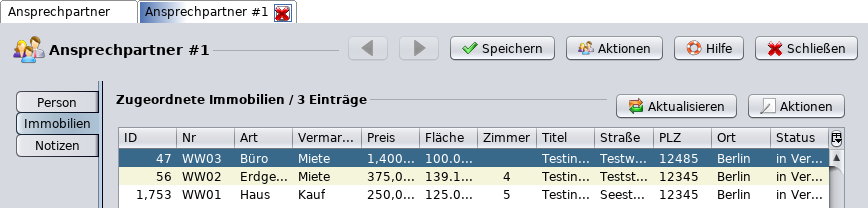 Betreute Immobilien des Ansprechpartners