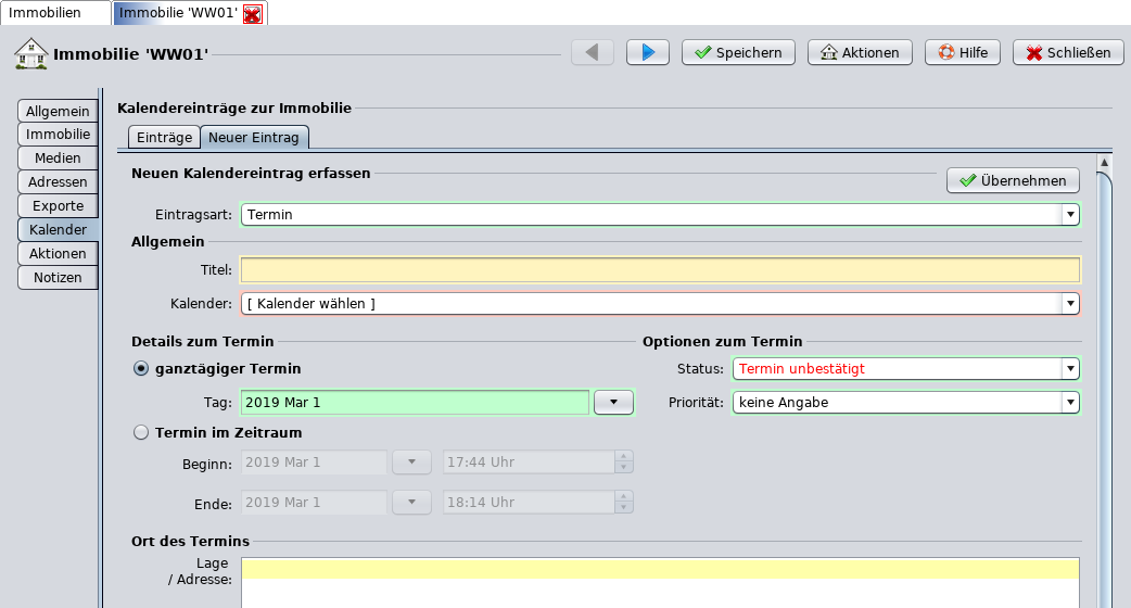 Neuen Termin der Immobilie zuweisen