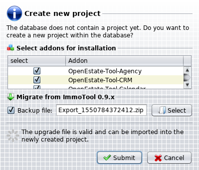 Import ZIP file while creating the database