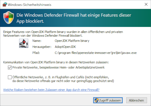 Grant access in the Windows firewall