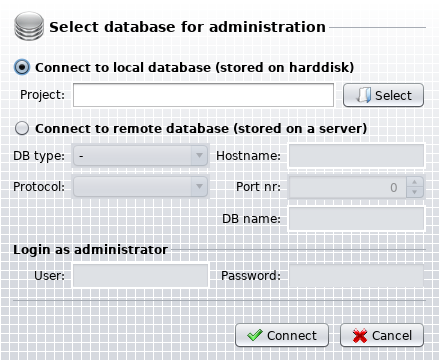 Connecting with a database via AdminTool