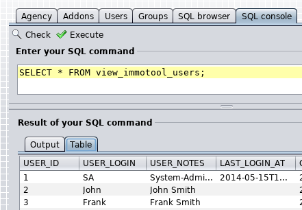 Execute SQL commands via AdminTool