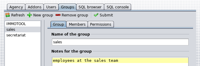General data of an user group