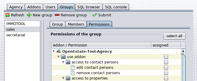 Permissions of an user group