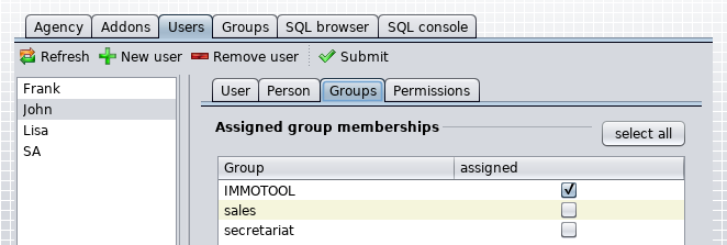 Group memberships of an user account