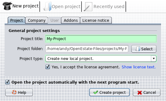 Create local project on first application start
