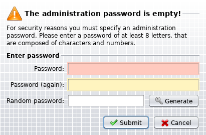 Enter an administration password in AdminTool